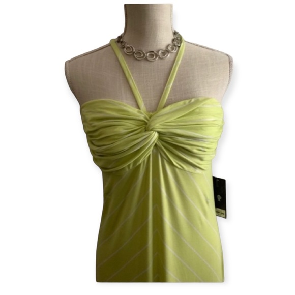 JENNIFER LOPEZ Lime Green with White Stripe Maxi Dress L NWT - Picture 4 of 10